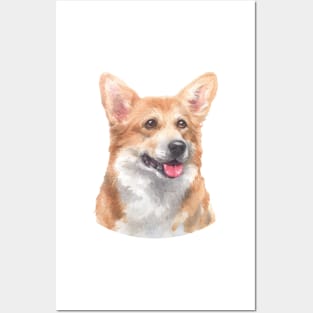 Happy Pembroke Welsh Corgi Watercolor Art Posters and Art